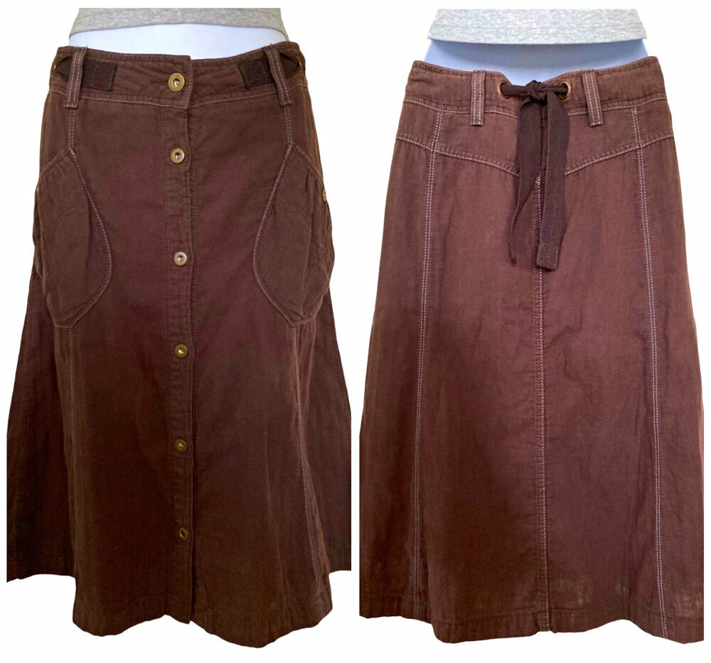 Vintage Y2K Brown Cotton Fairy Boho Woodland Granola Mid Rise Midi knee Skirt M - Picture 1 of 9